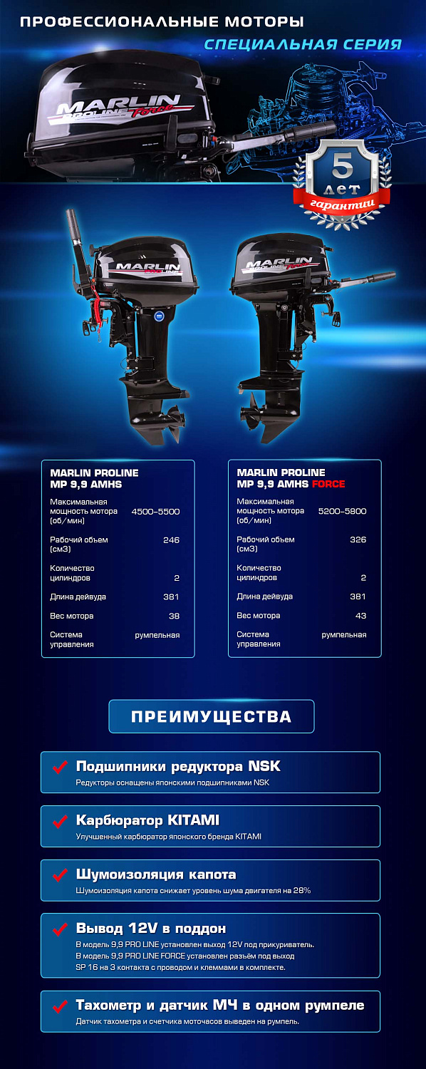 Лодочный мотор MARLIN PROLINE MP 9.9 (20) AMHS FORCE в Туле